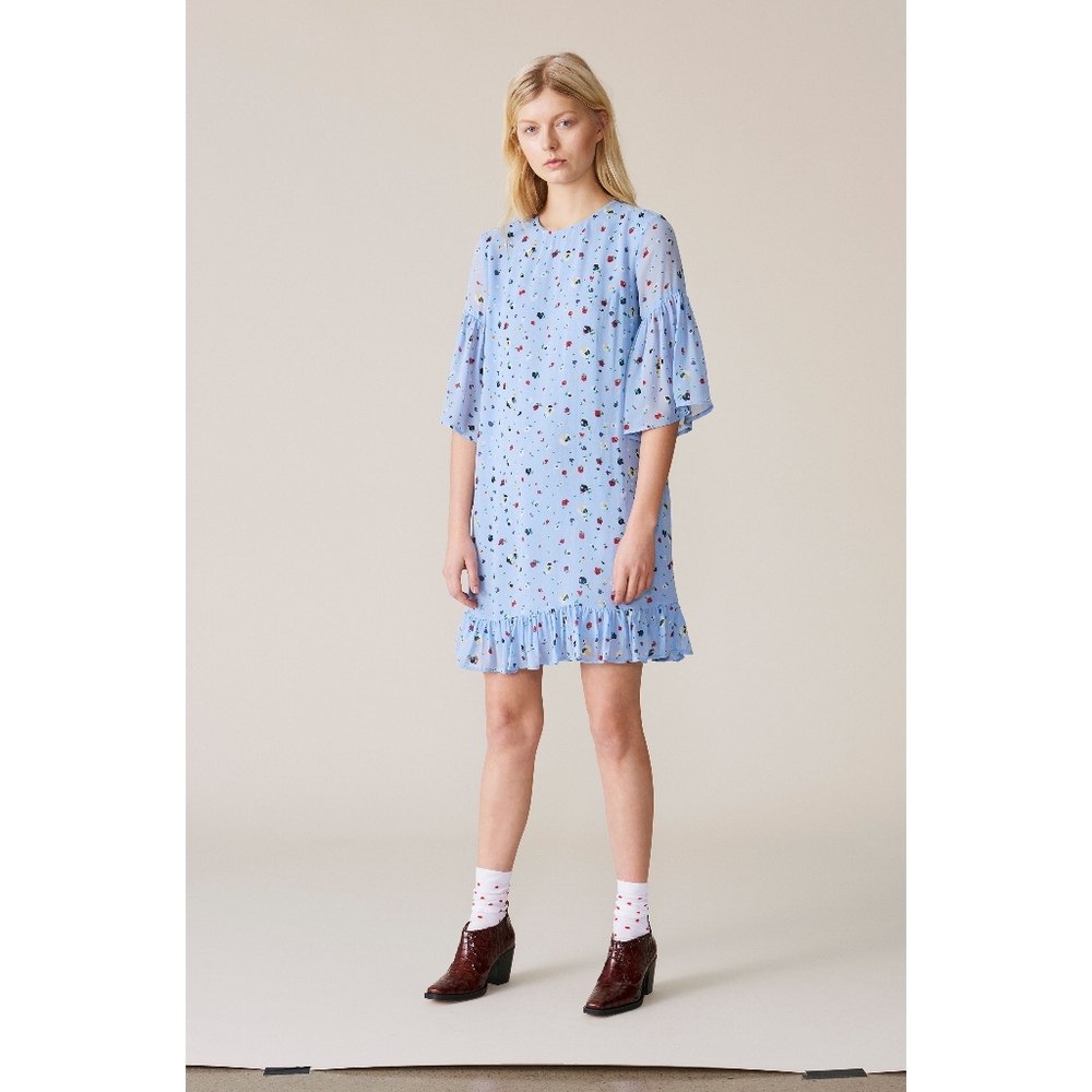 Ganni Dainty Georgette Dress In Serenity Blue